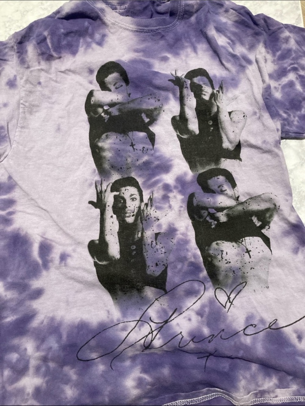 Prince Purple Tie-Dye Graphic Tee with Black Portraits